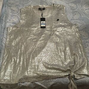Karl Lagerfeld Sleeveless Round Neck Metallic Top
